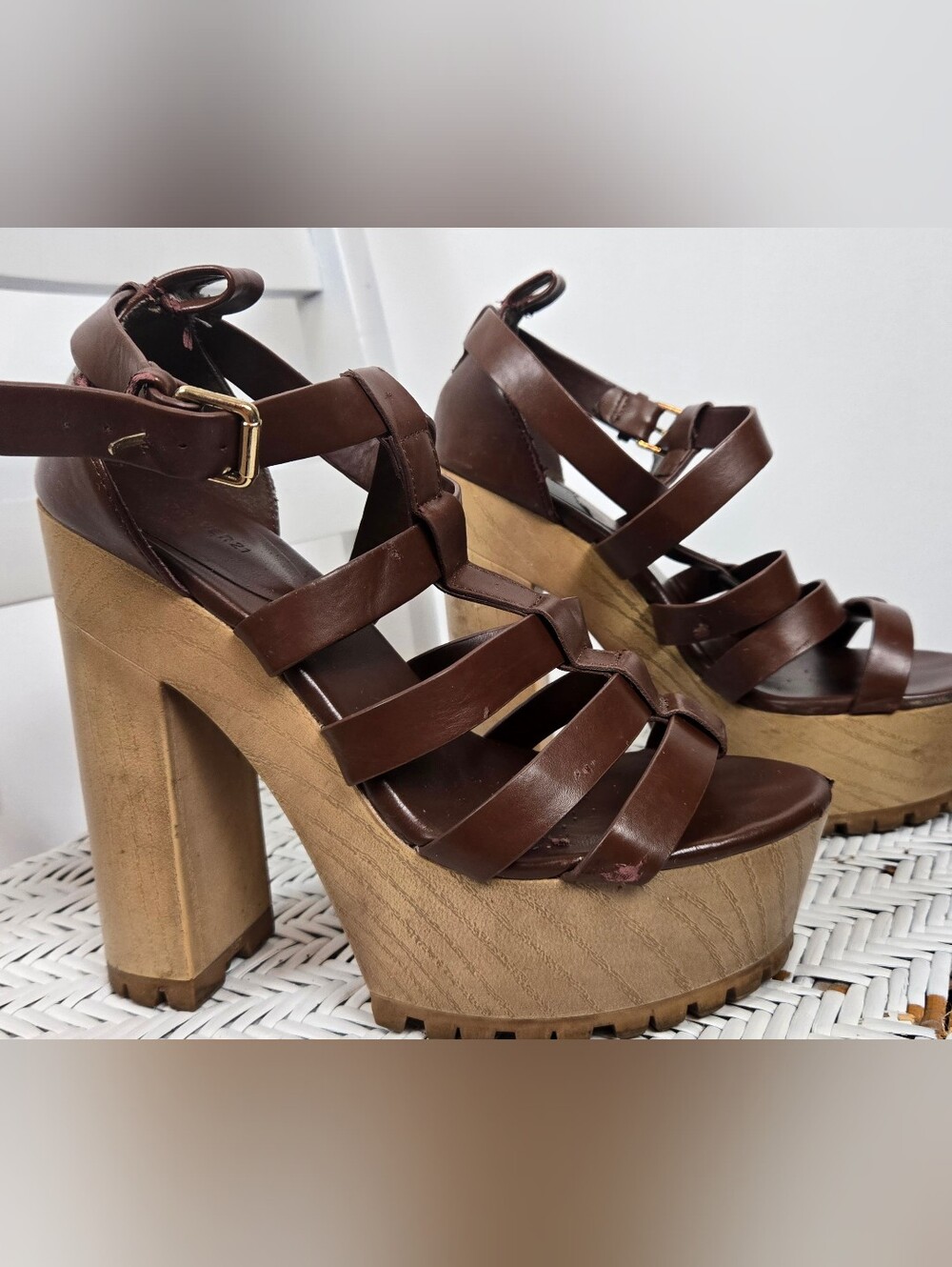 Forever 21 Brown Strappy Platform Wedge Sandals